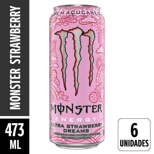Energético Monster Ultra Strawberry Lata 473ml Pack 6 Unidades