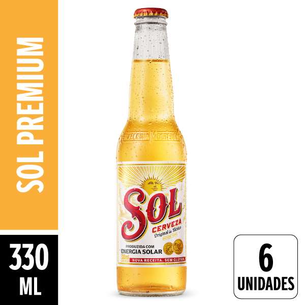 Cerveja Sol Premium Long Neck 330ml Pack 6 Unidades